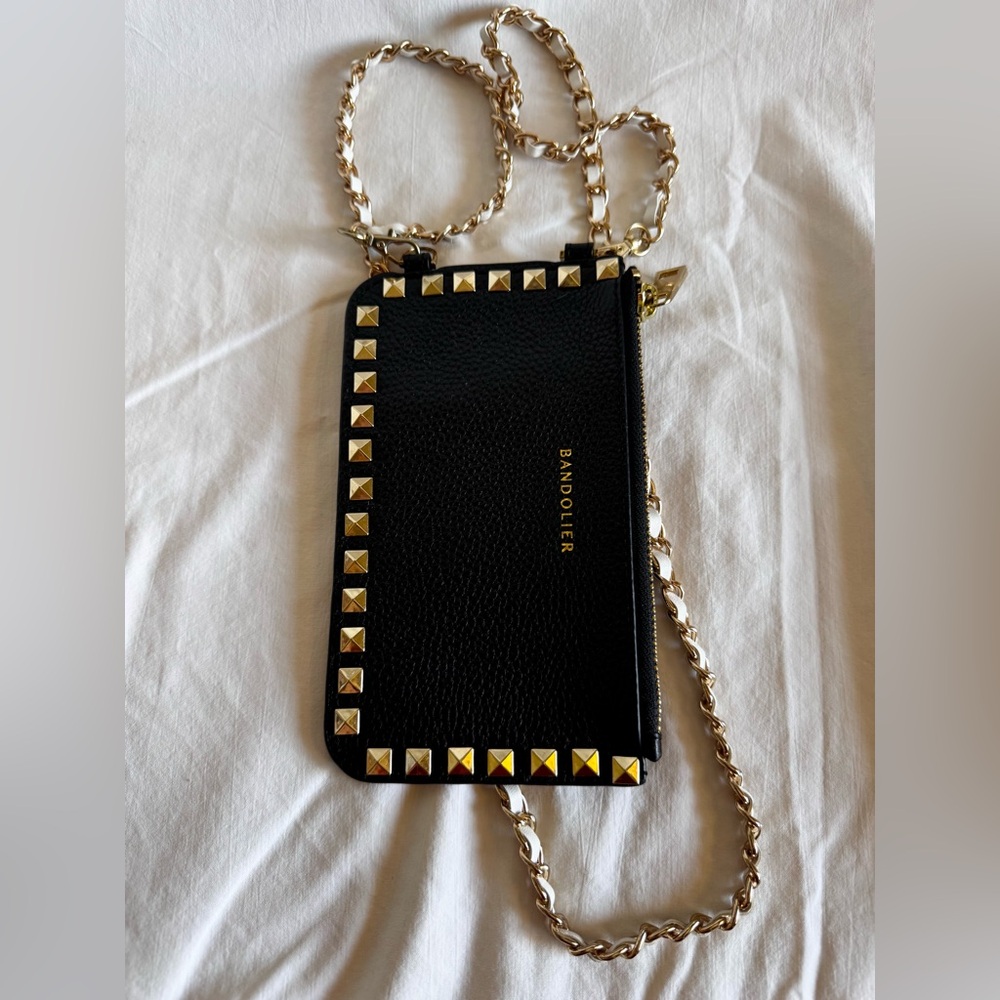 BANDOLIER
Pebble Leather Pyramid Stud Zip Pouch – Black/gold - Picture 6 of 10